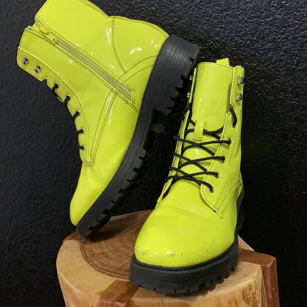 iHeartRaves Neon Green Army Combat Boots